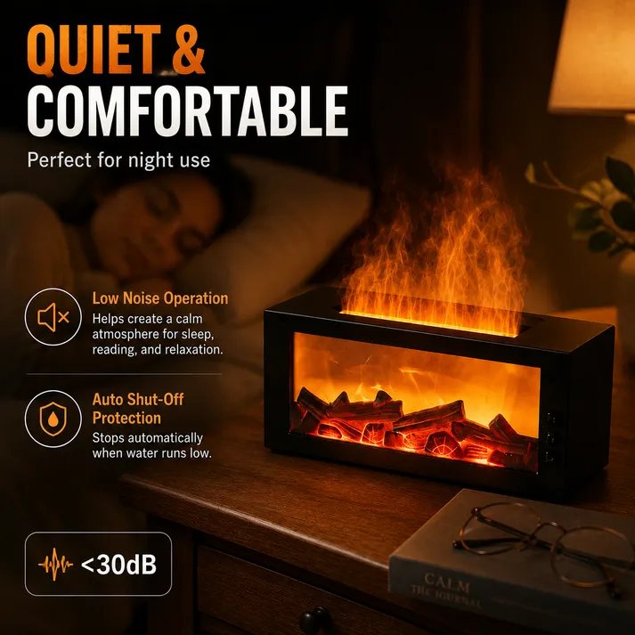 The humidifier running quietly beside a sleeping person