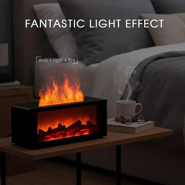Close view of the flame light effect in a dim room