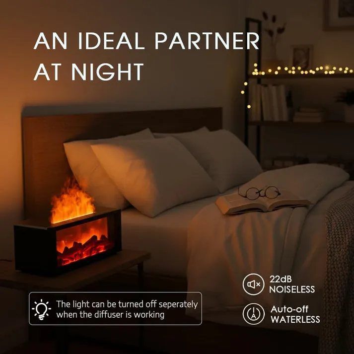 The humidifier on a bedside table at night